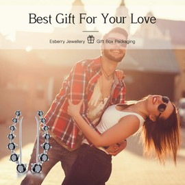 Esberry 18K Gold Plating 925 Sterling Silver CZ Simulated Diamond Ear Crawler Cuff Earrings Climber Jackets Cubic Zirconia Hypoallergenic Earrings for Women and Girls (White Gold-Black Zircon)