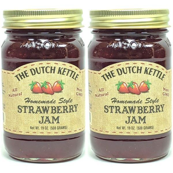 The Dutch Kettle Amish Homemade Style Seeded Strawberry Jam 2 - 19 oz Reusable Jars All Natural Non-GMO No Preservatives