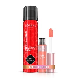 L'Oréal Paris, Fijador De Maquillaje, Larga Duración Hasta 24 Horas, Infallible Setting Spray, 75Ml + L'Oréal Paris Lumi Blush, Rubor Líquido Acabado Glowy Luminoso, Tono Coral Glow,11Ml