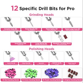 Happnear Electric Nail Drill Kit Professional 40000RPM Rechargeable Cordless Nail Drill with 12 Bits & 66 Sanding Bands for Acrylic/Gel Removal & Faster Shaping Manicure & Pedicure Home/Salon (Pink)