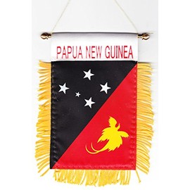 Papua New Guinea Fringed Rear-View Mirror Window Hanging Flag with Suction Cup