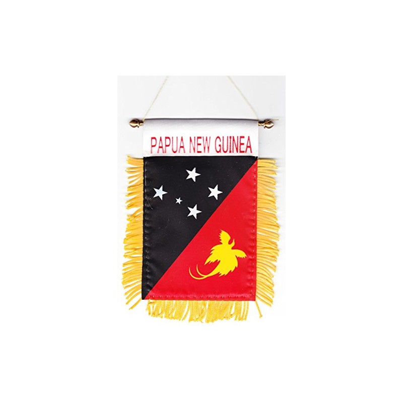 Papua New Guinea Fringed Rear-View Mirror Window Hanging Flag with