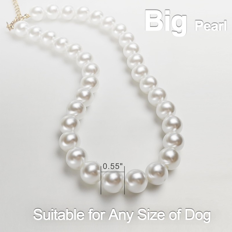 MLUOVI Chunky Pearl Dog Collar, Large Breed, White, 17"-19.8" (14mm