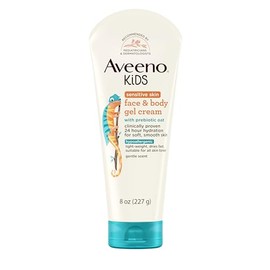 Aveeno - Crema de gel para piel sensible, cara y cuerpo para niños con avena prebiótica, clínicamente probada durante 24 horas de hidratación para piel suave, secado rápido y ligera, hipoalergénica, 8 onzas