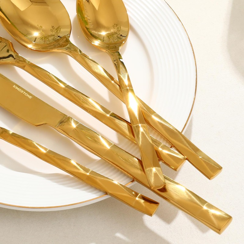 KINGSTONE Gold Silverware Set, Luxury 20 Piece Flatware Set for