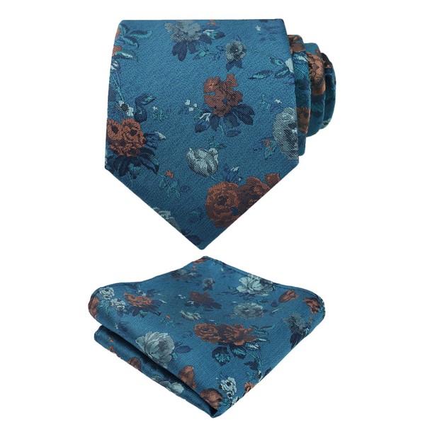 Alizeal Mens 3.15inches Flower Patterned Tie with Floral Printed Pocket