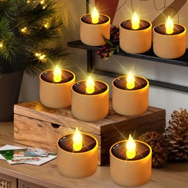 VOOKRY 8 Pcs Solar Candles Outdoor Waterproof - Solar Tea Lights Rechargeable Flickering Flameless Lamp Nightlights LED Candle Lights for Lanterns Bedroom Camping Party Home Decorations, 2.3''x2.1''