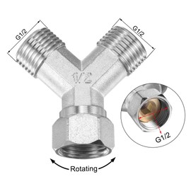 sourcing map Pipe Fitting G1/2 1 Female to 2 Male Thread Y Shape 3 Ways Wye Hose Connector Adapter, Nickel-Plated Copper