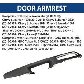 80994 Front-Right Passenger Side Armrest - Repair Compatible with Chevy Silverado Avalanche Tahoe Suburban & GMC Sierra Yukon 2010-2014, Door Release Handle Above Armrest - GM# 84127280 (27In - Black)