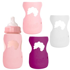 3 Pack Silicone Sleeve for Dr Brown, Silicone Sleeve Compatible with Dr. Browns Glass Bottles, Anti Breakage 9oz Wide Neck Bottle Covers Holder, White Purple and Pink