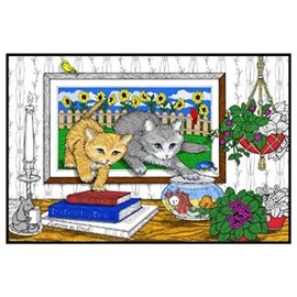 Velvet Fun Coloring Art 4 Pack with Markers ~ Kittens and Butterflies (Kittens Framed, Butterfly Framed and Geo Butterflies)