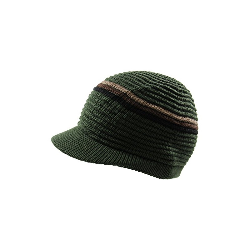 RW Knitted Cotton Rasta Skully Beanie Visor (Olive/Khaki)