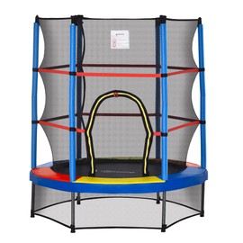 Outsunny 5FT Trampoline for Kids, 55" Mini Indoor Outdoor Toddler Trampoline Toy with Enclosure Net, Springless Design, Safety Pad and Steel Frame, Gift for Boys Girls 3 to 6 Years Mixed Color