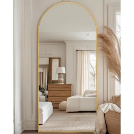 Full Length Mirror, 59"x19" Floor Mirror, Arch Floor Standing Mirror Freestanding Arch Full Body Mirrors with Stand for Bedroom, Hanging Mounted Mirrors for Living Room Cloakroom, Gold