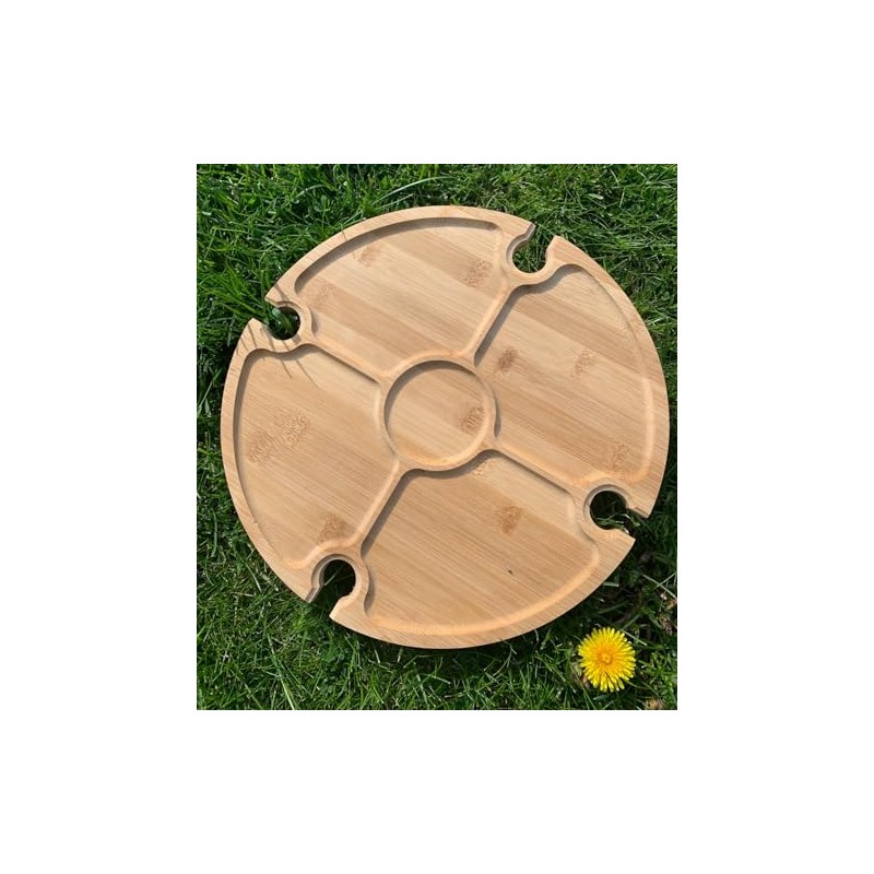 Summit BAMBOO FOLDING CHIP N DIP TABLE W/WINE GL HOLDERS,