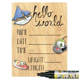 Cohas Hello World Newborn Baby Announcement Printed Wood Sign with Boat Theme, 5 by 7 Inches, Black Marker