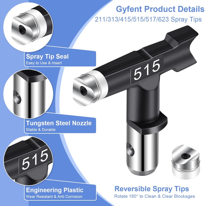 Gyfent Spray Tips, 6Pcs Airless Paint Sprayer Tips Reversible Spray