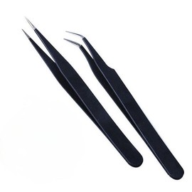 Yadiana Lash Tweezers Set - Professional Stainless Steel Precision Tweezers for Eyelash Extensions, Includes Straight and Curved Tip Tweezers(Black, 2 Pcs)