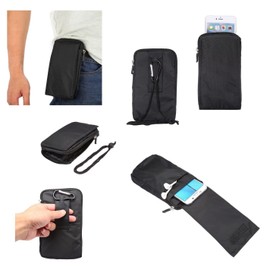 DFV mobile - Multi-Functional Universal Vertical Stripes Pouch Bag Case Zipper Closing Carabiner for VODAFONE SMART 4 Power - Black XXM (18 x 10 cm)