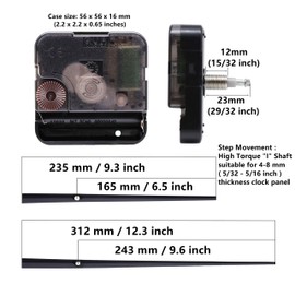 Youngtown 12888 High Torque Quartz Clock Movement Replacement Parts with 312 mm/ 12.3 Inch Long Spade Hands