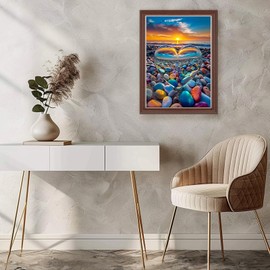 Lxmsja Crystal Heart Diamond Painting Kits for Adults, DIY 5D Full Drill Beach Diamond Art Kits for Beginners, Peinture Diamant Arts and Crafts for Adults, Home Wall Decor 12x16 inch