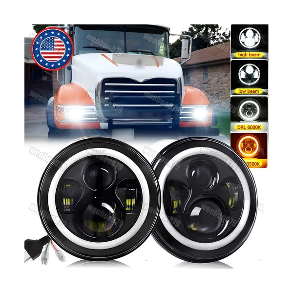 Unbranded Pair Fit Mack R Series 7'' Inch Round LED