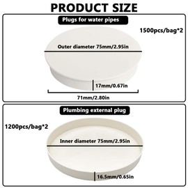 FHBHJNATC Pack of 4 Pipe Plugs, White PVC, Pipe Sealing Plugs, Ventilation Pipe Cover, Outer and Inner Plugs, Suitable for Covers of Drainage Pipes and Ventilation Ducts (75 mm)