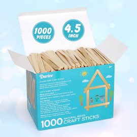 Darice 1000 Pcs Popsicle Stick, 4.5" Natural Wood Craft Sticks Supplies, Ice-Cream Stick Pop, Ages 3+