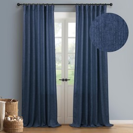 Navy Blue Patterned Curtains 84 Inch Length for Living Room 2 Panels Back Tab Pinch Pleated Pocket Linen Drapes Long Light Filtering Sheer Indigo Midnight Dark Blue Curtains for Boys Bedroom Farmhouse