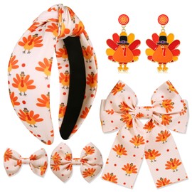 PHALIN Thanksgiving Headband for Women, Autumn Fall Hair Bow Clips, Thanksgiving Fall Outfits Accessories, Cute Turkey Maple Leaf Headband Thanksgiving Cheer Bows Party Favor Gifts