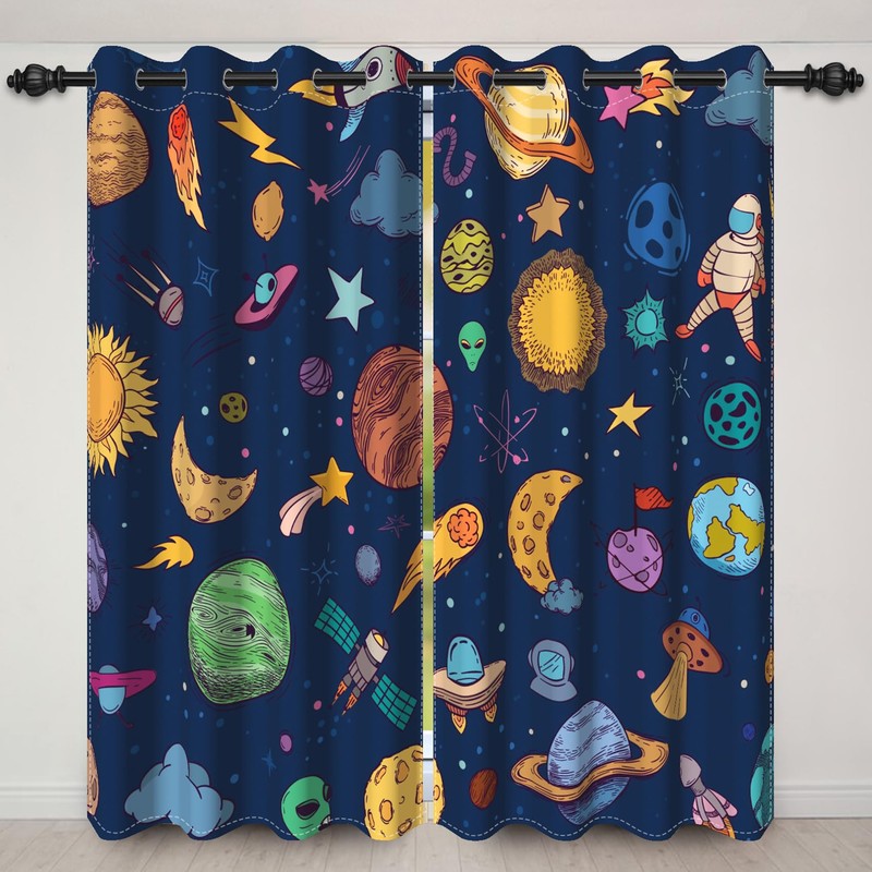 ZJRBJB 53Wx84L Star Galaxy Space Planets Room Blackout Curtains