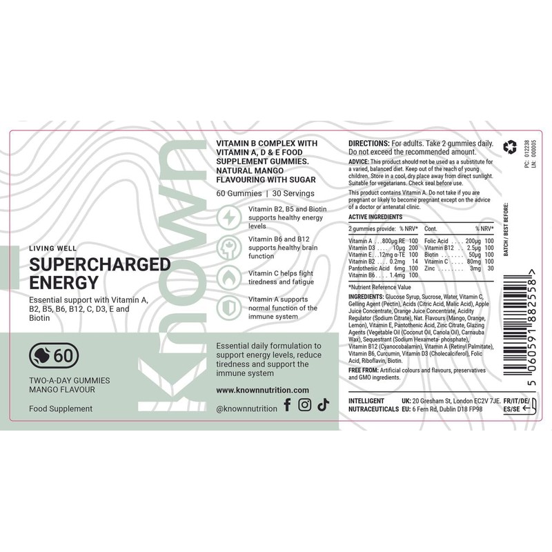 Known Tasty Supercharged Energy Gummies - B Vitamins, Vitamin C,