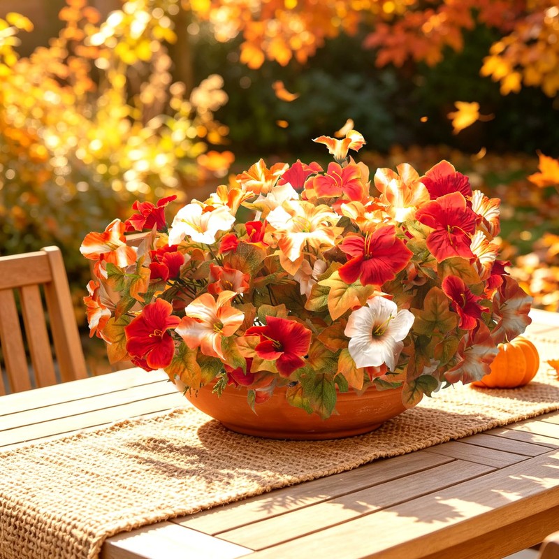 Fall Flowers, 4Pcs UV Resistant Artificial Outdoor Petunias for Decor