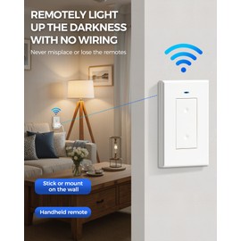 Mini Remote Control Outlet Plug with Remote Wall Switch, WILAWELS Wireless Light Switch, Programmable Remote Light Switch, Remote Switch Outlet for Light, Lamp, Appliance, 100ft RF Range, FCC Listed