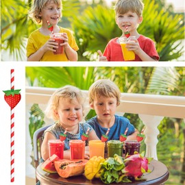 100 Pcs Paper Straws Baby Shower Straws Disposable Drinking Paper Straws for Baby Shower Decorations Birthday Party Supplies, 0.24 x 7.76 Inches (Strawberry)