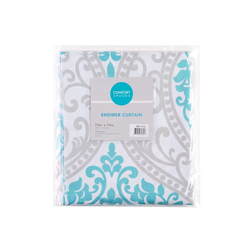 Comfort Spaces Coco Bathroom Shower Curtain Printed Damask Pattern Modern