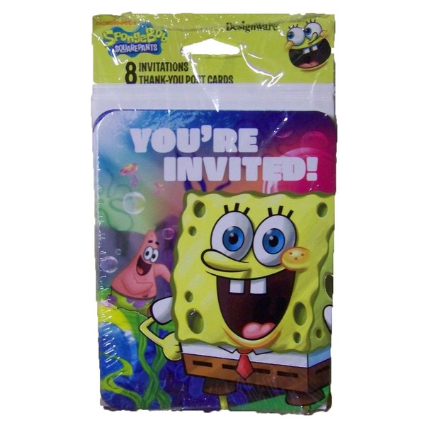 Sponge Bob Party Invitations and Thank You Post Cards