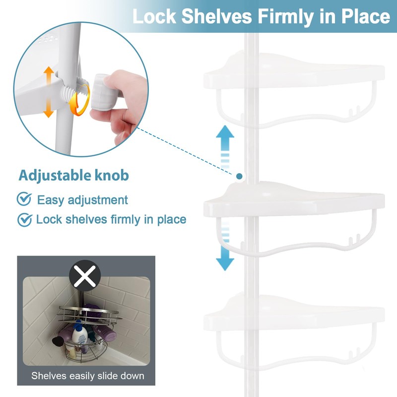 Corner Shower Caddy Tension Pole, Rustproof Bathtub Storage Organizer with