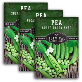 Sugar Daddy Snap Pea Seeds for Planting - Sweet Crisp Sugar Snap Peas with Edible Pods, High Yield Heirloom Variety, Non-GMO Open Pollinated - Survival Garden Seeds (3 Pack)