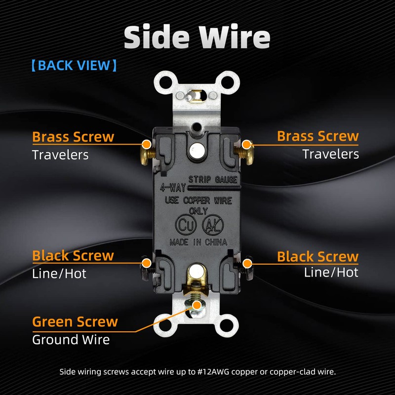 ELEGRP 4 Way Toggle Light Switch, 15 Amp, 120-277V, Toggle