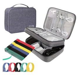 mitudei Travel Cable Organizer Waterproof Electronics Accessories Organizer Bag with 10 Reusable Cable Ties, Charger Case, Tablet or Photo Accessories, Grey, De Mano, gray