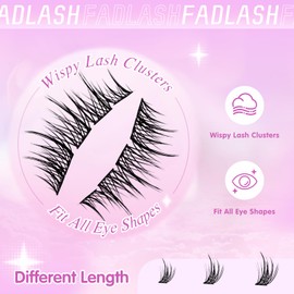 FADLASH Lash Clusters Natural Eyelash Clusters 10-16mm DIY D Curl Cluster Eyelash Extensions Waterproof Individual Lashes with Soft Thin Band for Self Use (YS01, 10-16mm)