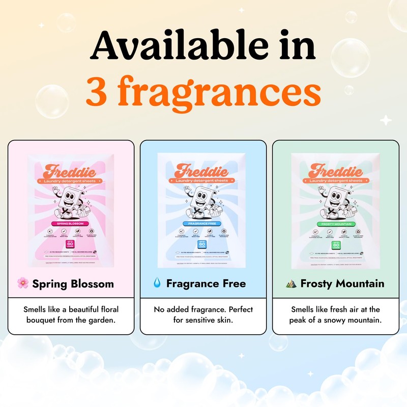 Freddie Laundry Detergent Sheets - Recyclable Packaging - No Mess