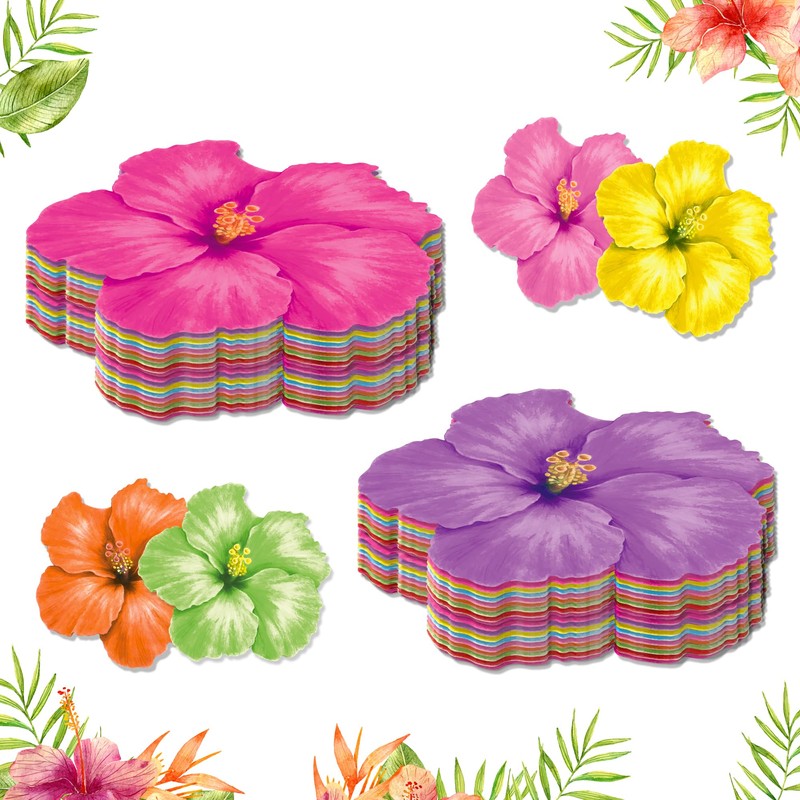 30 Pcs Disposable Flower Placemats, Colourful Hibiscus Flower Decorative Placemats,