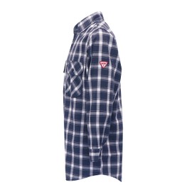 TICOMELA FR Shirts for Men Flame Resistant Shirt NFPA2112 (Navy/White) Plaid 7oz Men's Welding Shirt