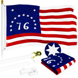 G128 Combo Pack: 6 Ft Aluminum Spinning Flagpole (White) & Bennington 76 Flag 3x5 Ft, ToughWeave Series Embroidered 300D Polyester | Pole with Flag Included