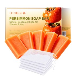 O'CHEROL 5 PCS Persimmon Soap Bar for Body Odor Control, Natural Deodorant Body Bar Soap for Old People Smell, Odor Wash Soap with Persimmon Extract, Gentle Cleansing for Men & Women