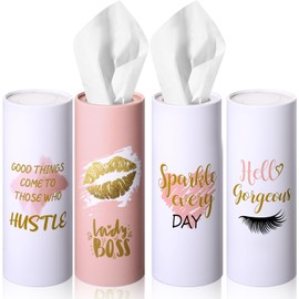 Yinder 4 Pcs Car Tissues Boxes Travel Cylinder Tissue Boxes 7 x 2.6 Inch Large Capacity Car Tissues Cylinder Holder Hawaiian Floral Animal Round Tissue Box for Car Cup Holder Home (Lady Style)