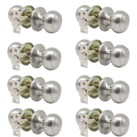 8 Pack Probrico Interior Passage Keyless Door Knobs Door Lock Handle Handleset Lockset Without Key Doorknobs Satin Nickel for Hall/Closet-Door Knob 609