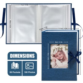 HenPisen Photo Album 4x6 100 Pockets, Slip-in Picture Albums, Linen Cover Top Loader Vertical Pockets Albums for Baby, Kids Boy Girls, Wedding, Family, Anniversary, Blue